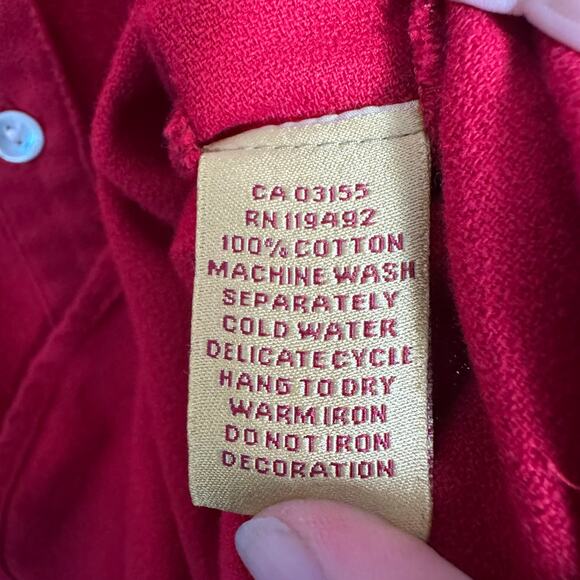 Agil Comell women’s tunic blouse button-down red embroidered roll tab sleeve - Picture 6 of 10